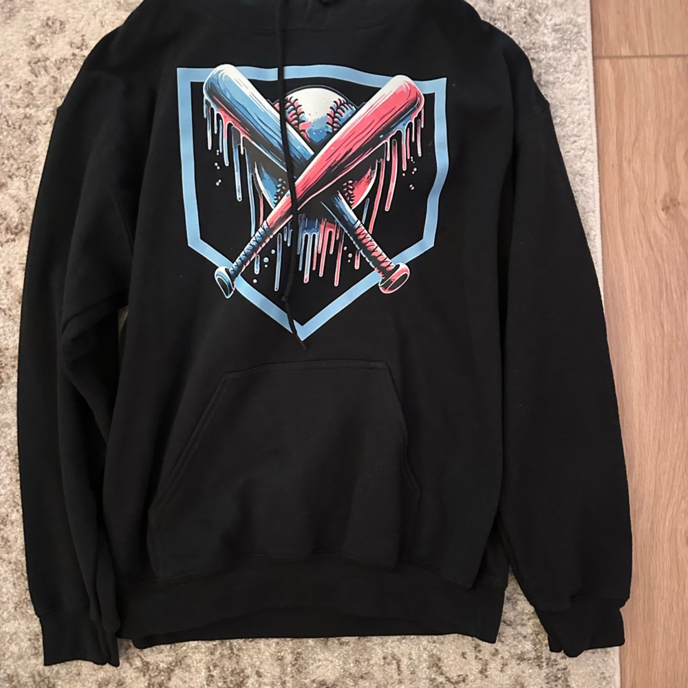 Black Hoodie with Baseball Bat Graphic
